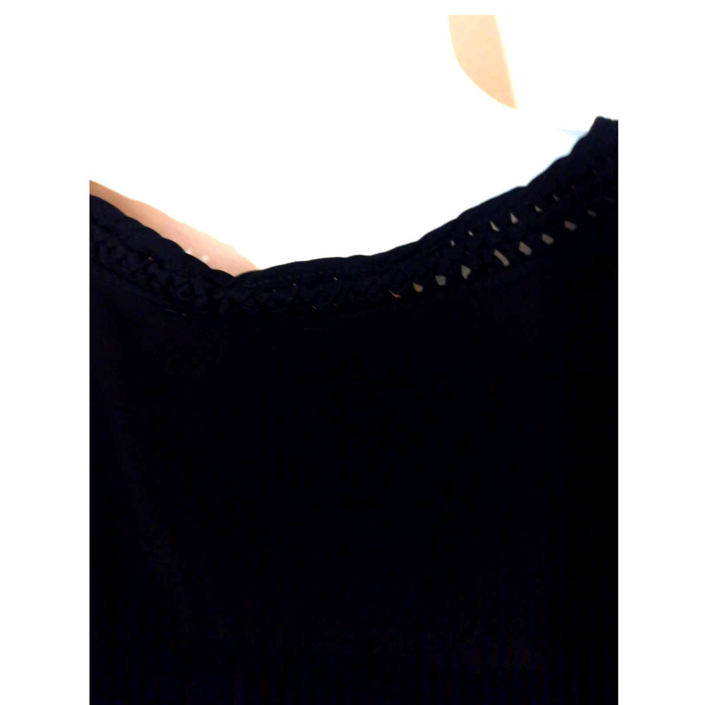 Gibson Latimer Women Sz L Black Macrame Jersey Back Long Sleeve Button Top - Picture 5 of 7